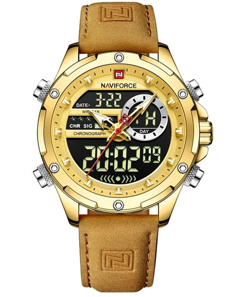 Naviforce 9208 L Quartz Men’s Watch–Golden