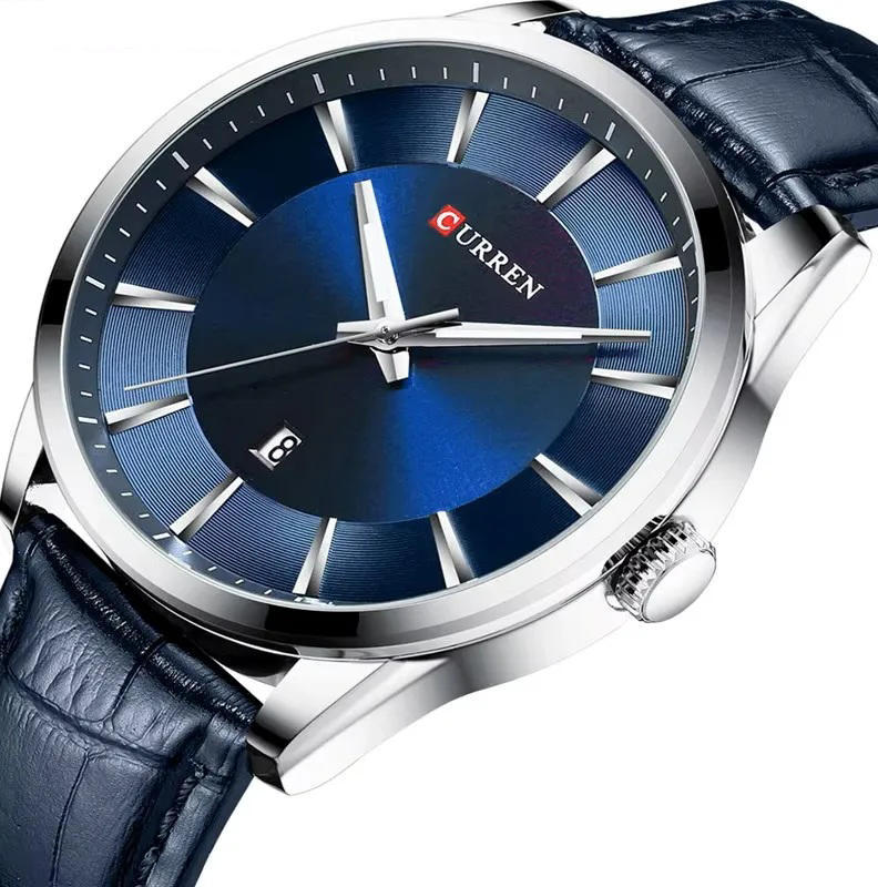 Curren 8365 Quartz Leather Belt Watch For Men - Blue