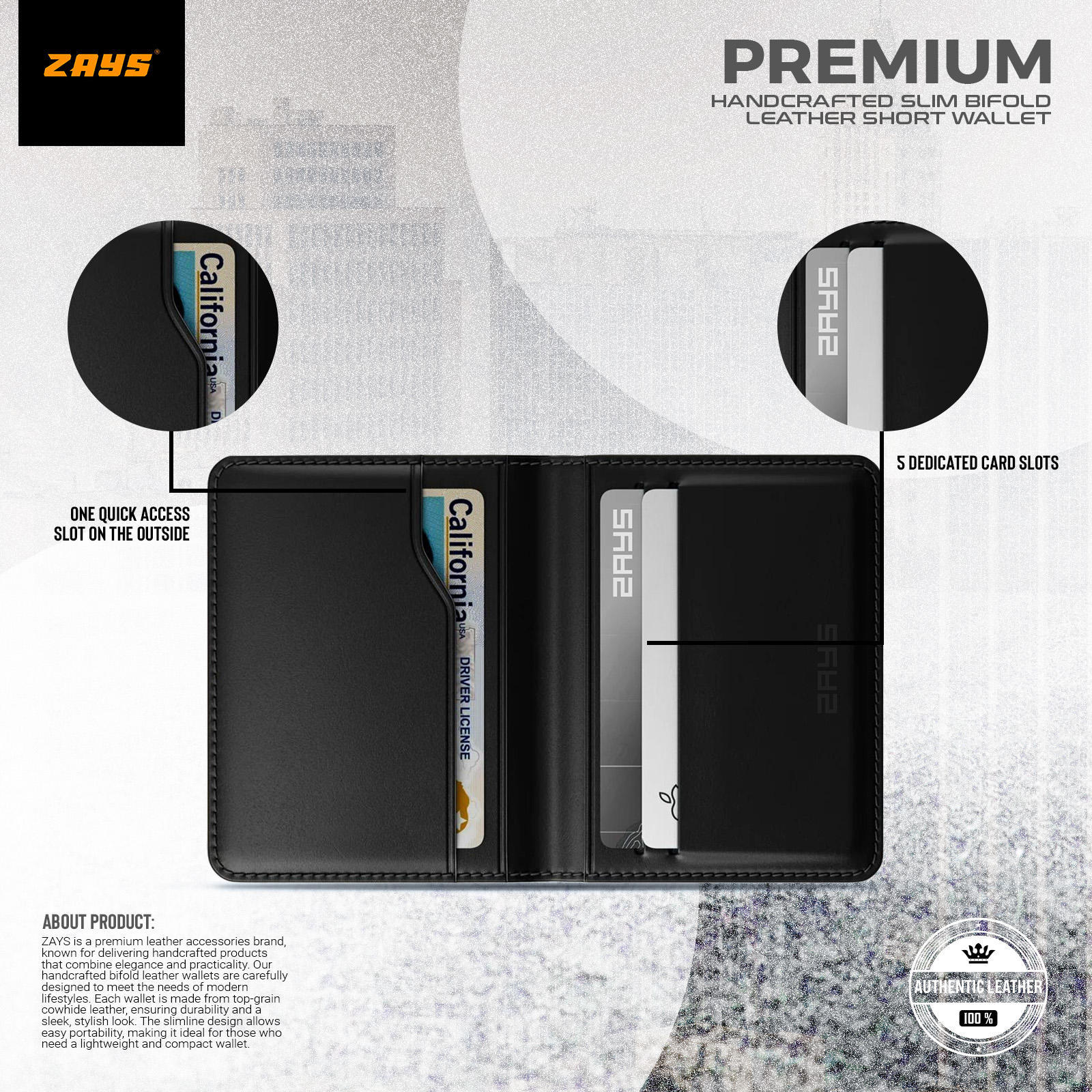 Zays Premium Leather Super Slim Card Holder - Handcrafted Durable Stylish - Credit And Debit Card Holder Slim card holder for Travel And Everyday Use (ZCW106-Black)