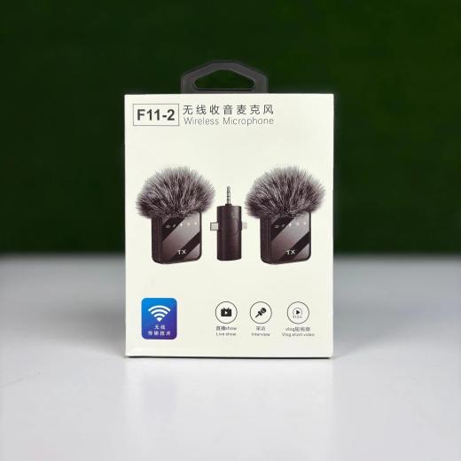 F11-2 Wireless Collar Microphone for iPhone, Android Type-C, Camera, Laptop. Noise Cancelling Microphone