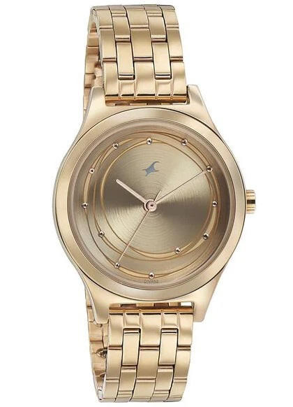 Fastrack 6152WM01 Style Up Golden Dial Stainless Steel Watch for Girls