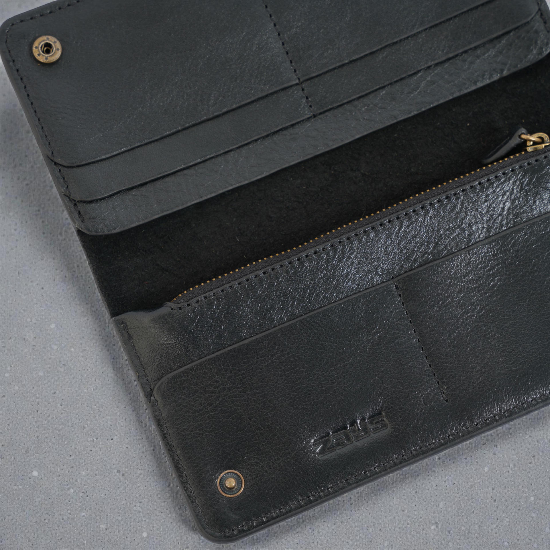 Zays Premium Genuine Leather Long Wallet for Unisex - Elegant Design Spacious Card and Mobile Slots - Durable Full Grain Leather (ZLW105-Black-I)