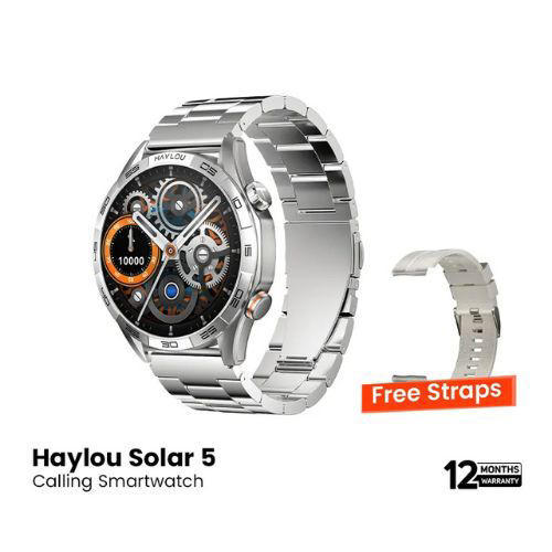 Haylou Solar 5 BT Calling Smart Watch (Metallic Strap) - Black