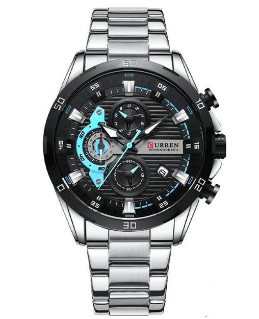 Curren 8402 Chronograph Stainless Steel Watch for Men - Silver Black