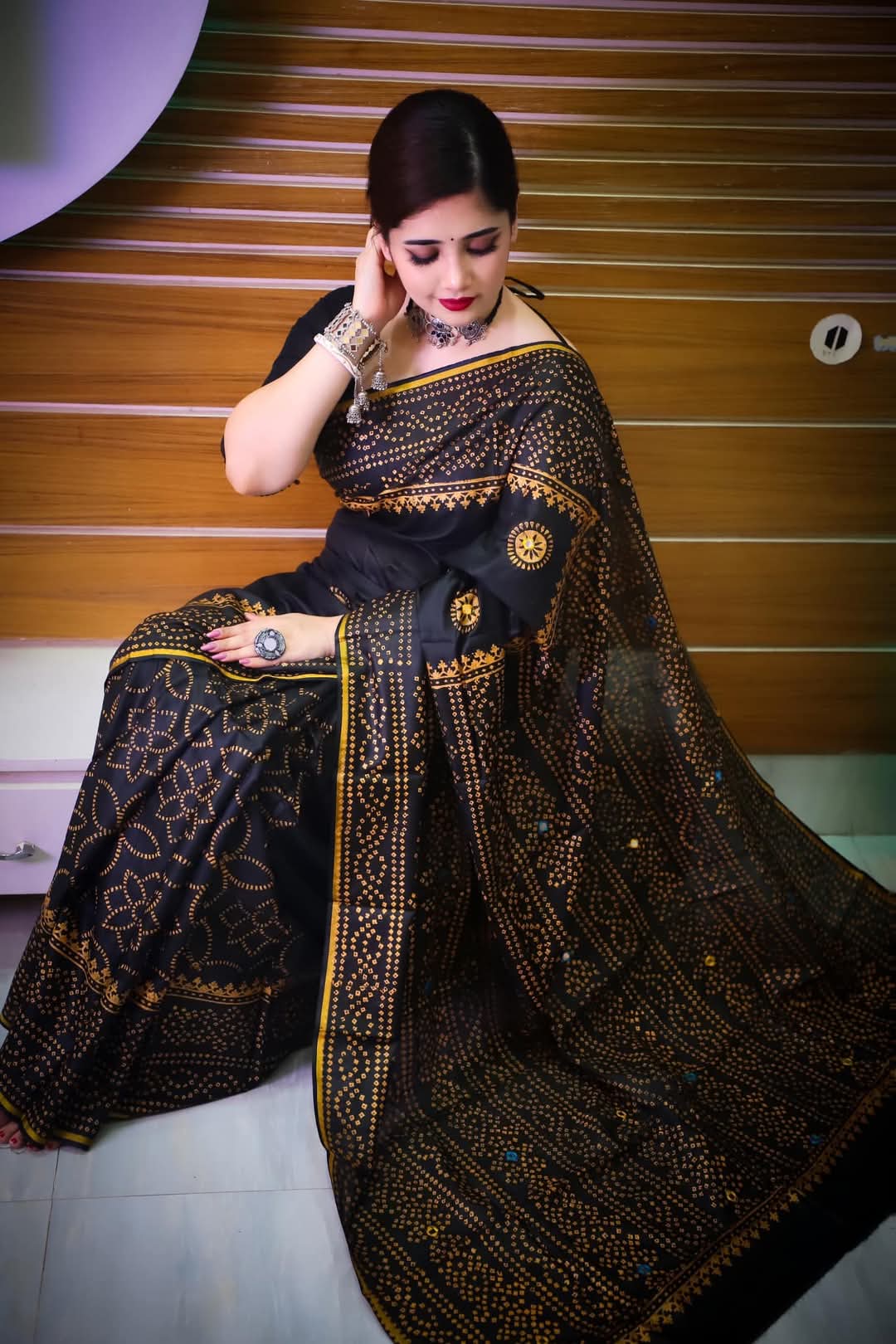Block Print Reshmi Silk Saree
