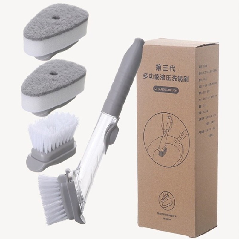 2 in 1 Kitchen Cleaning Brush Long Handle Automatic Liquid Sponge Dispenser Dishwashing Sponge Cleaner Household Cleaning Tools