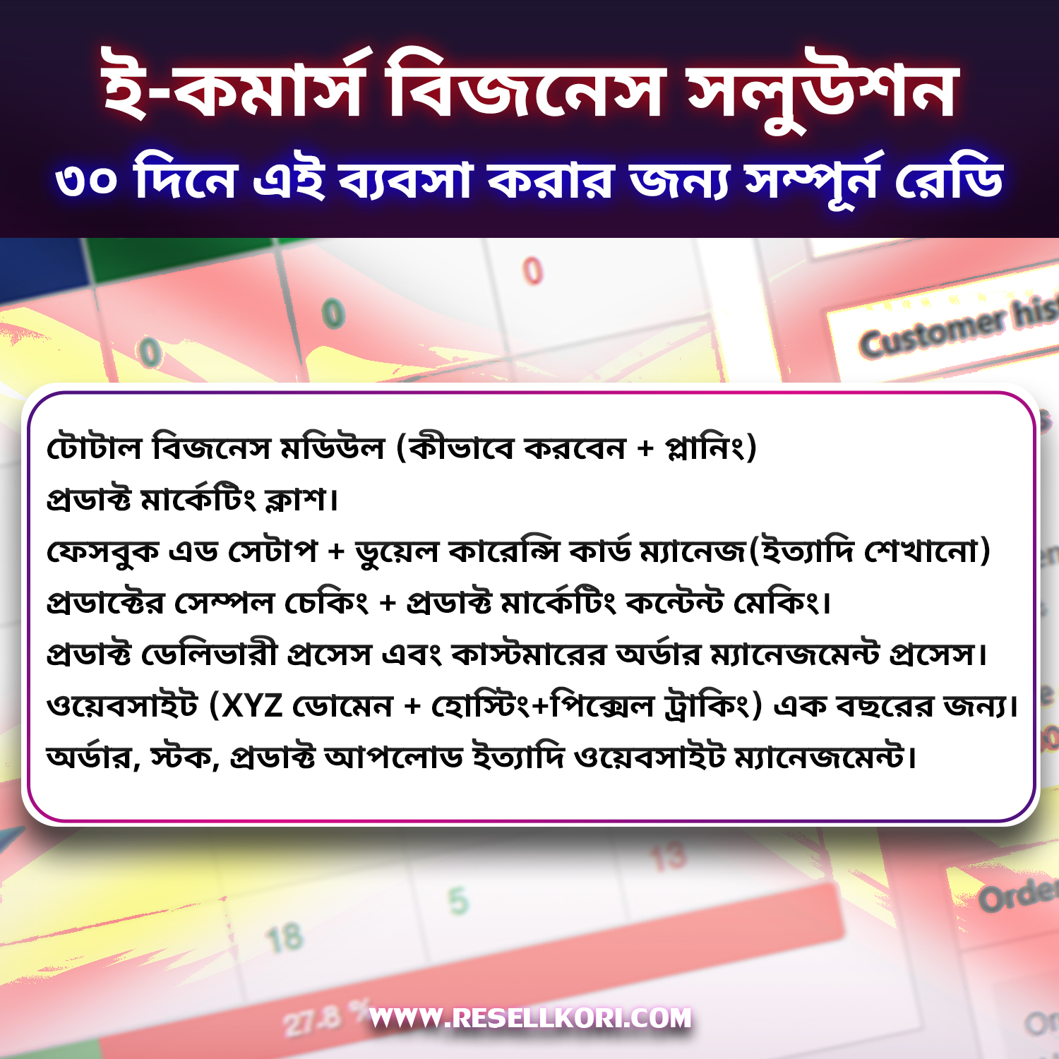 ফুল ই-কমার্স রানিং ব্যবসা ১ বছরের ওয়েবসাইট সহকারে (৩০ দিনের কোর্স লাইভ কোর্স)
