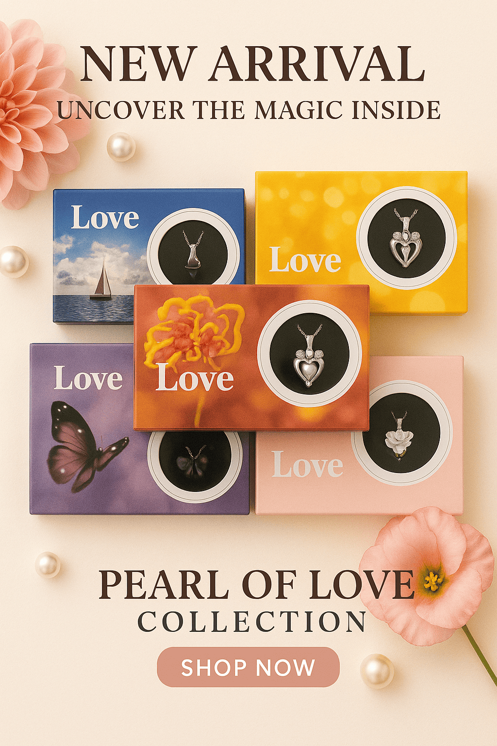 Wish pearl pendent necklace with love box