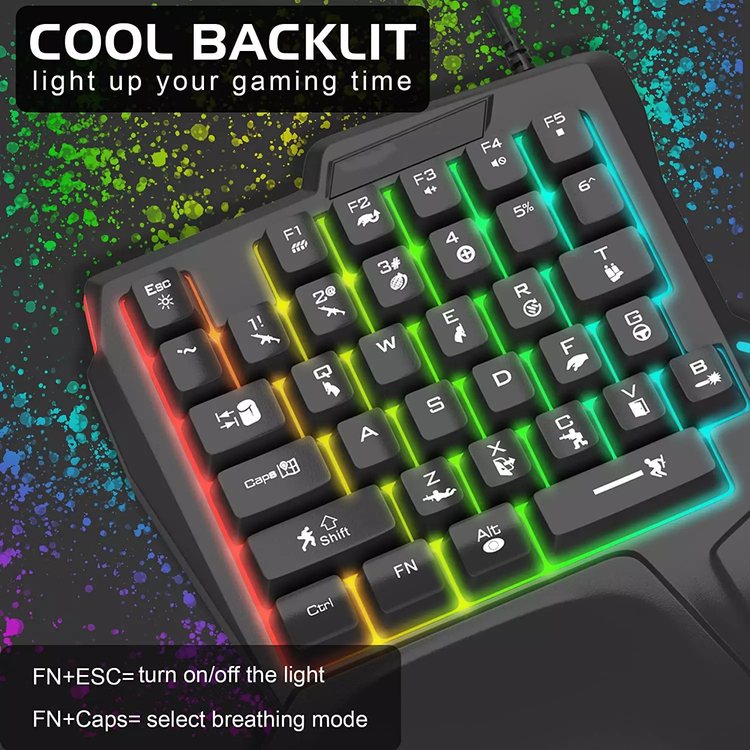 Jedel K601 RGB Portable Mini 35 Keys Single Hand Wired Gaming Keyboard with Anti-Ghosting & Wrist Support