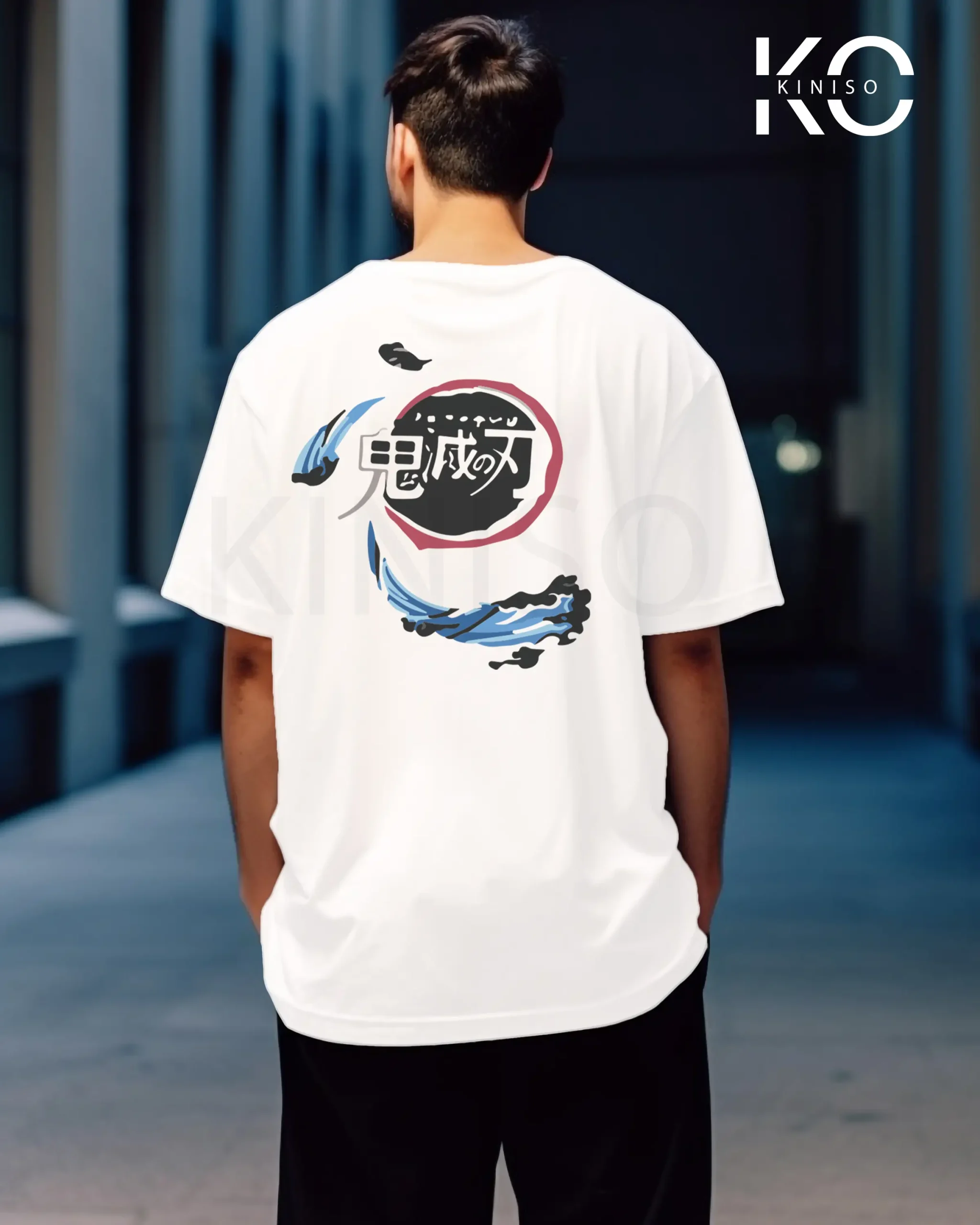 Drop Shoulder Round Neck T-Shirt for Men – Anime – Demon Slayer – Double Sword