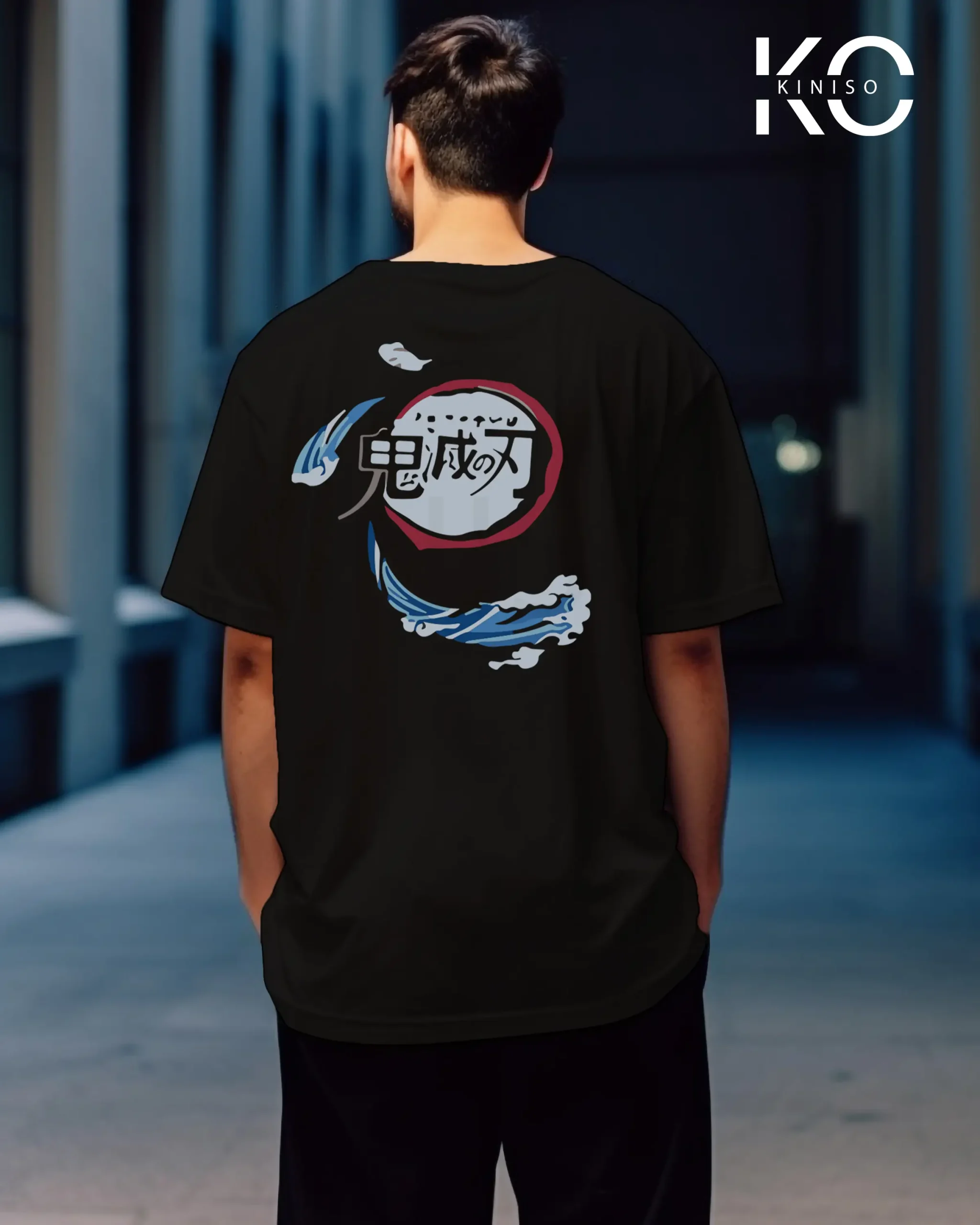 Drop Shoulder Round Neck T-Shirt for Men – Anime – Demon Slayer – Double Sword