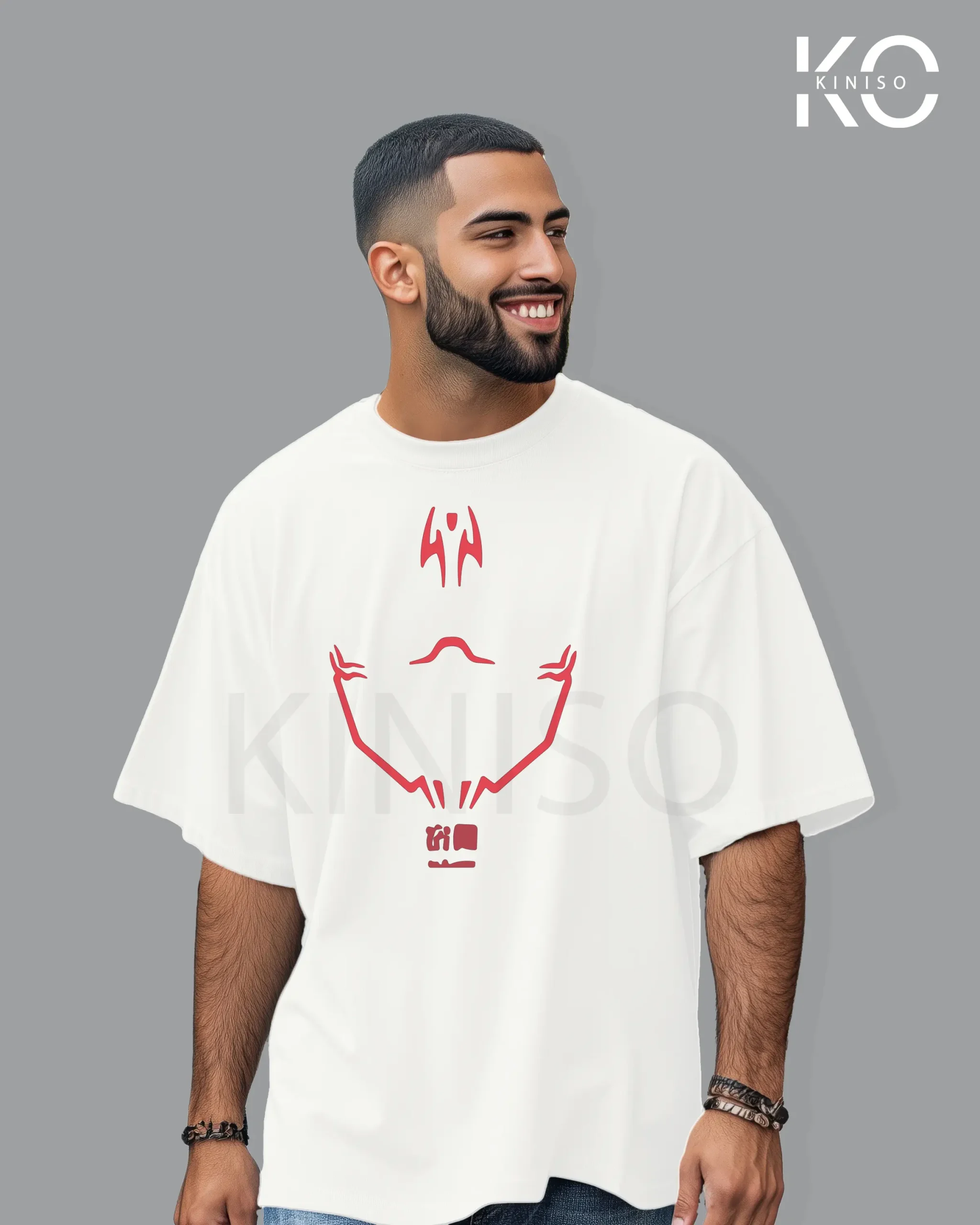 Drop Shoulder Round Neck T-Shirt for Men – Anime – Jujitsu Kaisen – Demon Face