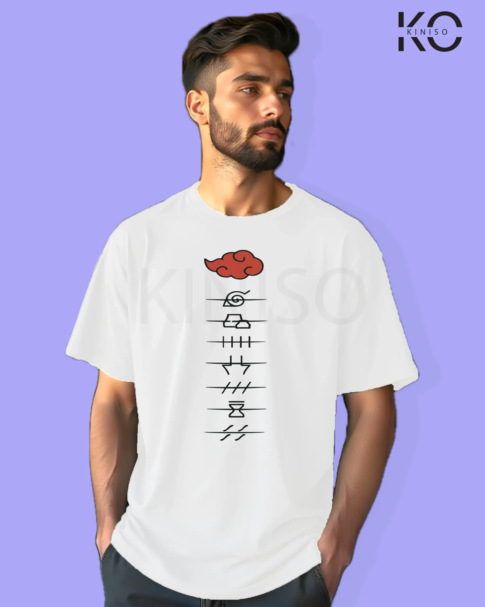 Drop Shoulder Round Neck T-Shirt for Men – Anime – Naruto – Akatsuki Icon