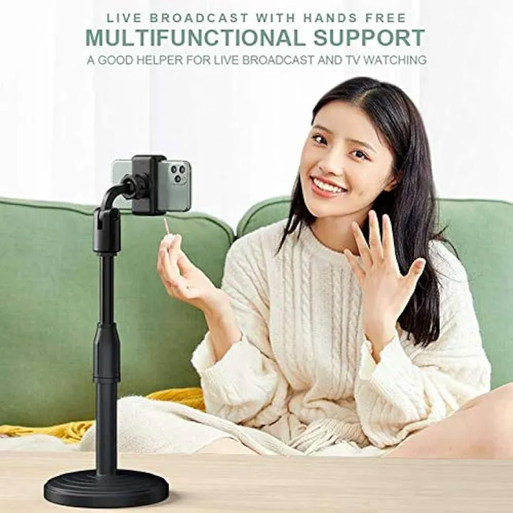 360 Degree Rotate L7 Multifactional Mobile Phone Holder Desktop Stand Adjustable height for Facetime Live Streaming Shoot Video Youtube Round Base Smartphone – Phone Stand