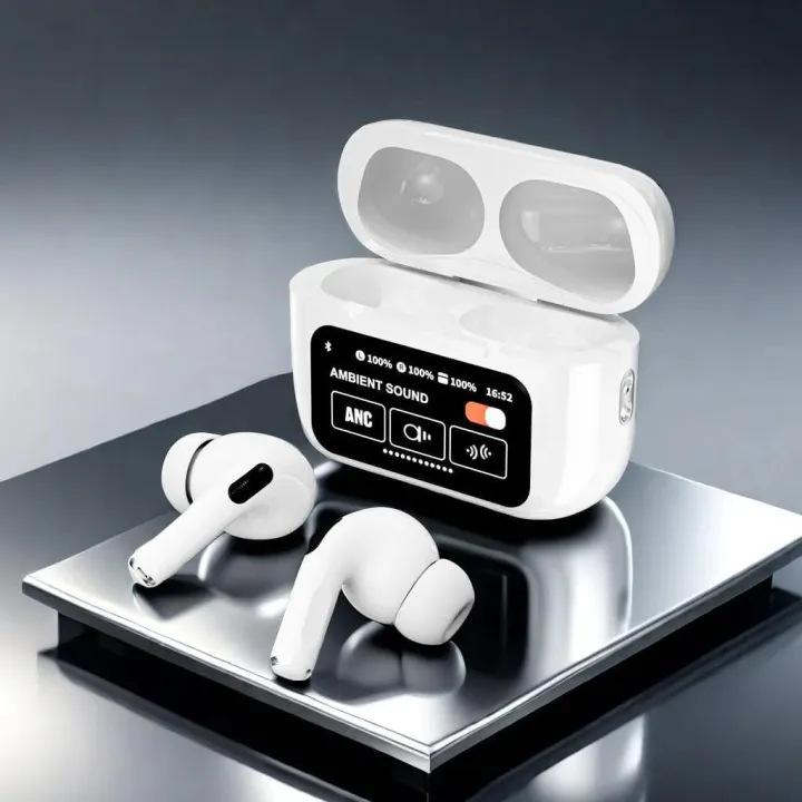 Airpods A9 Pro Touch Screen Display with ANC ENC TWS Earbuds – White