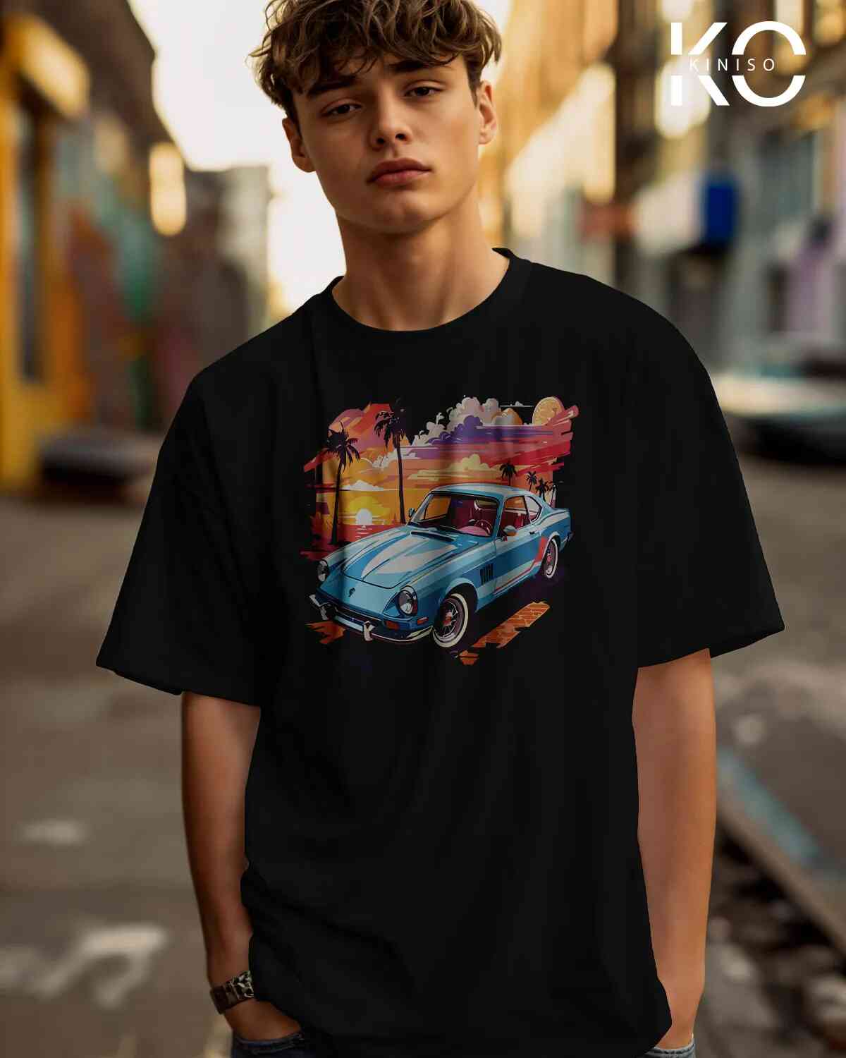 Car Graphic T Shirts for guys with Car with Beautiful Scenery Design Printed