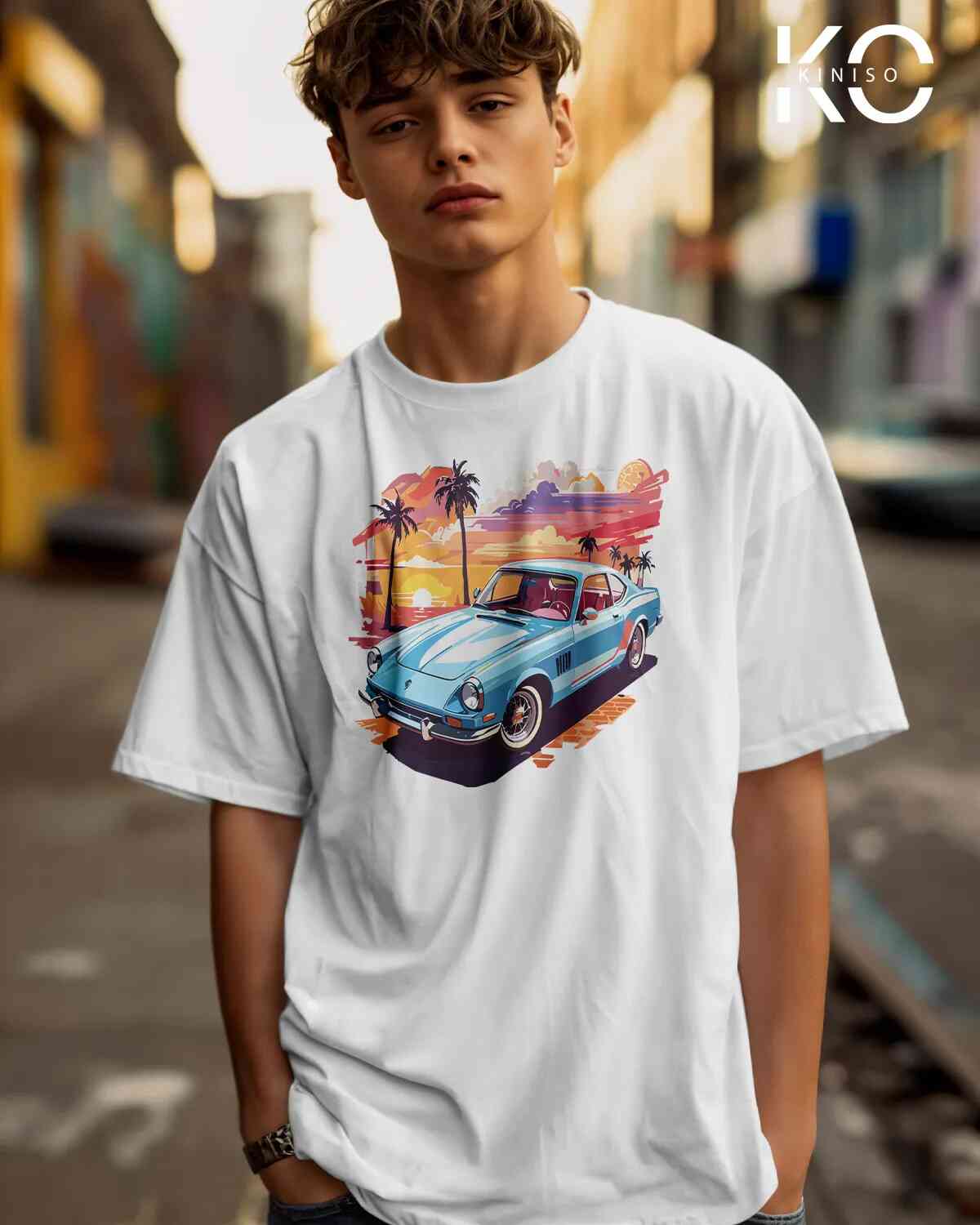 Car Graphic T Shirts for guys with Car with Beautiful Scenery Design Printed
