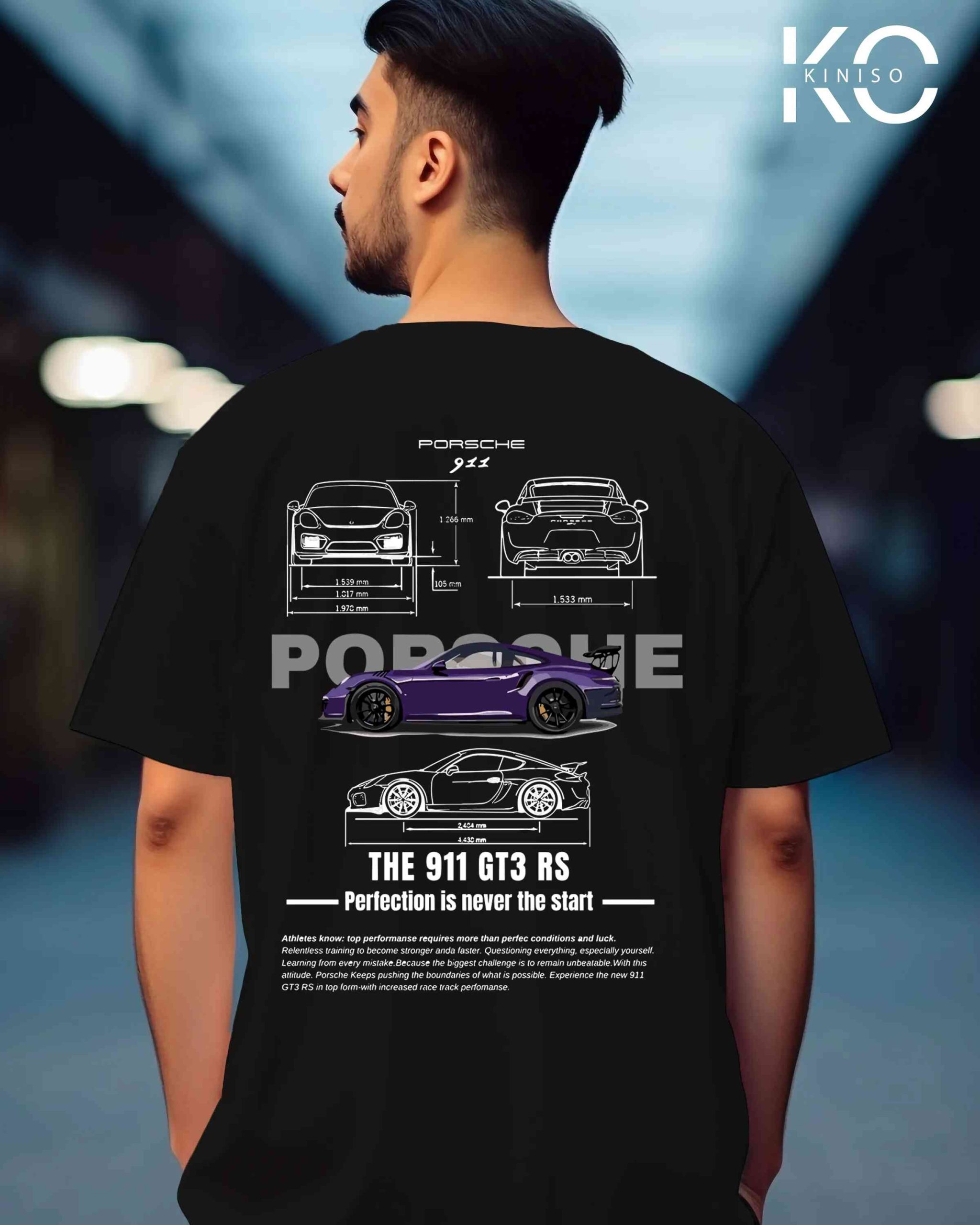 Graphic car racing t shirt for males with Porsche 911 Design Printed