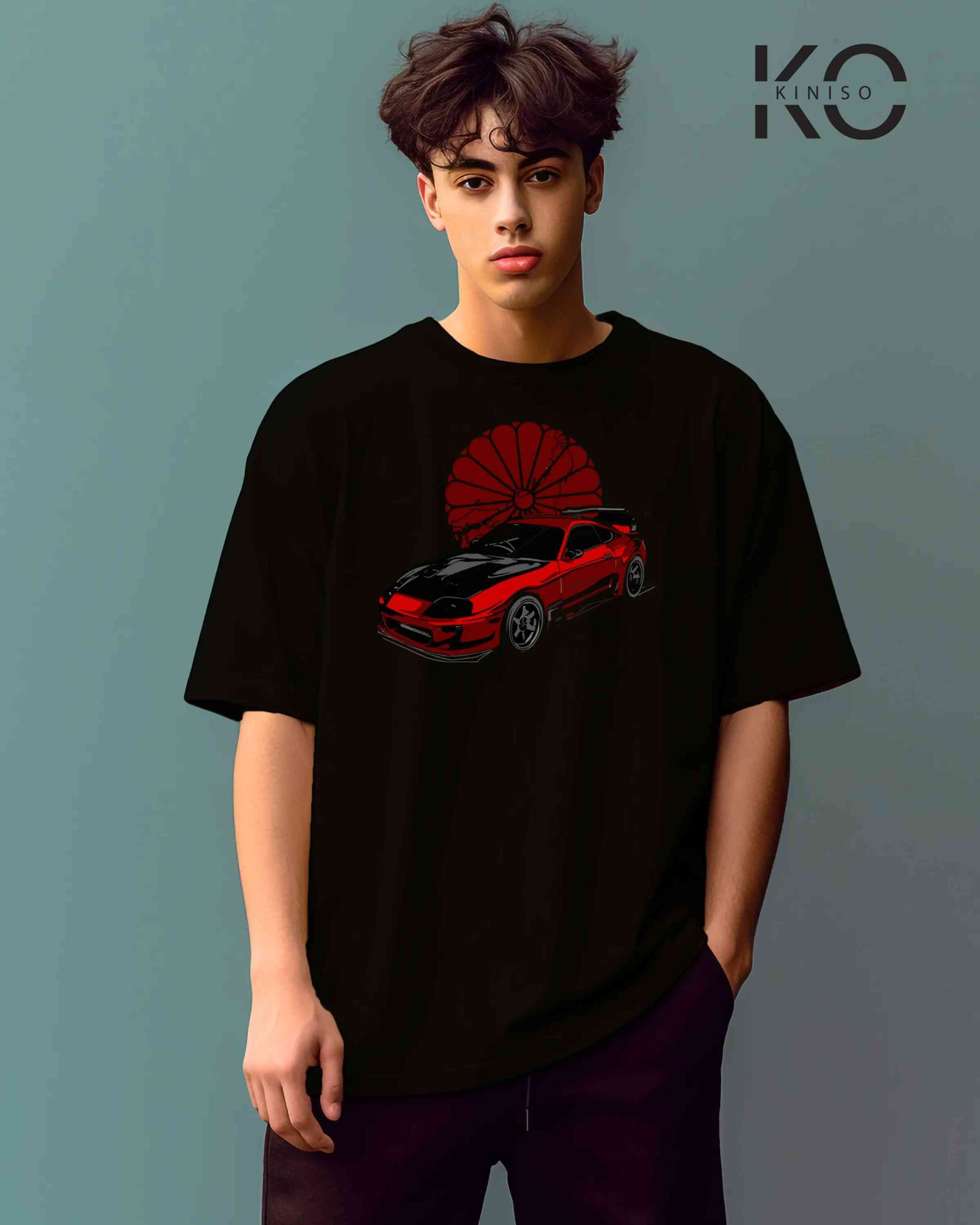 Cool car t shirts for men with Red Car and Sunflower Design Printed