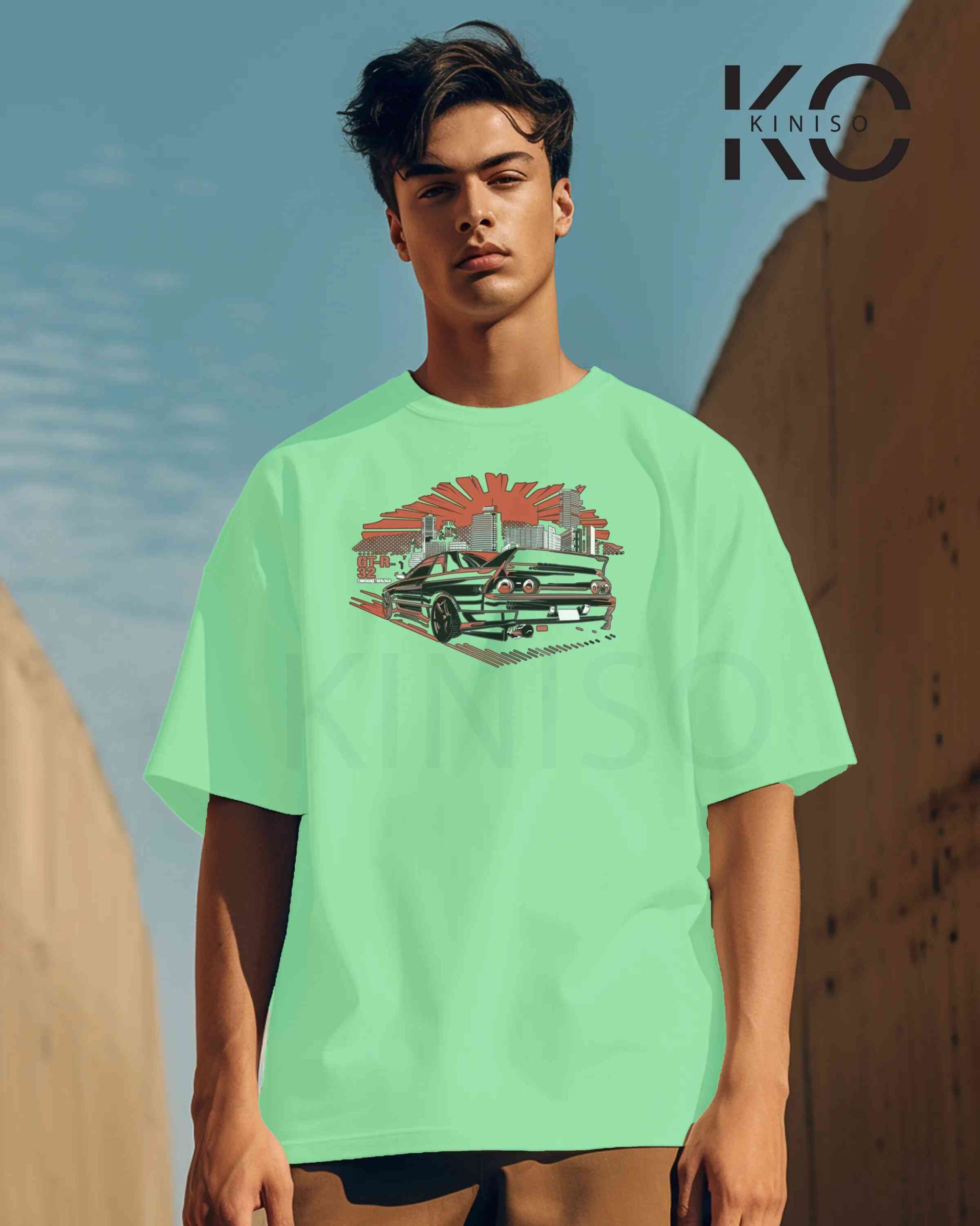 Graphic vehicle t shirt for men with Street Racing Car Tail Design Printed