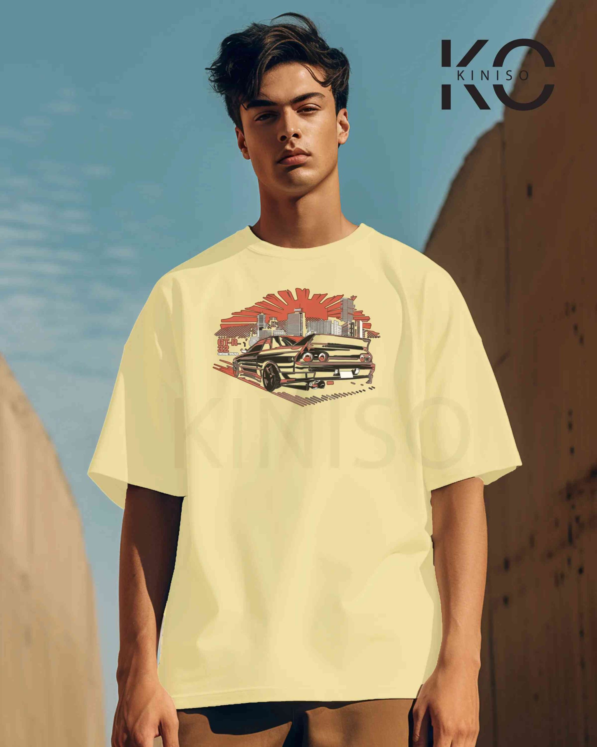 Graphic vehicle t shirt for men with Street Racing Car Tail Design Printed