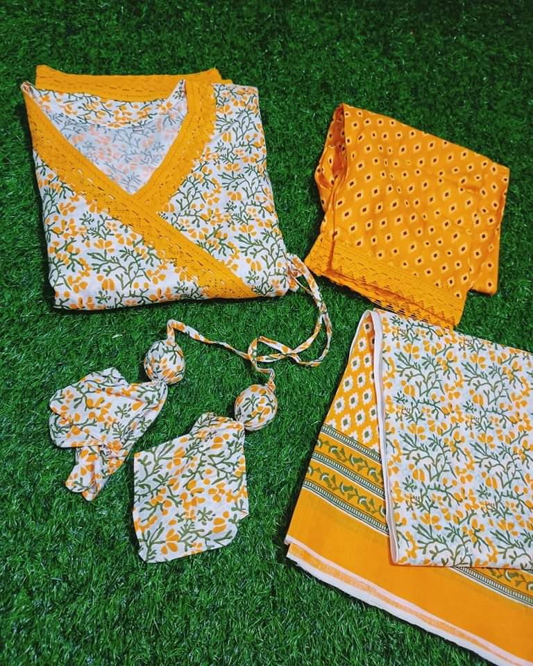 Printed Linen Gown Set-3p