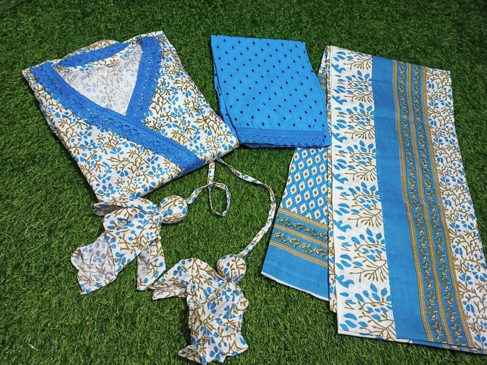 Printed Linen Gown Set-3p