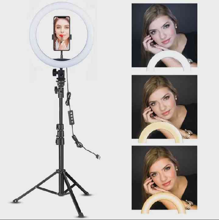 ১০ ইঞ্চি রিং লাইট ট্রাইপড স্ট্যান্ডসহ-10 inch ring light with tripod stand & phone holder ?