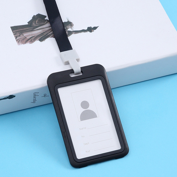 Double-sided transparent work permit card cover integrated buckle lanyard employee tag ID card cover meal card water card protective cover