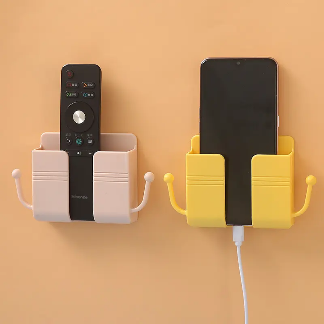 Wall Mounted Mobile Phone Holder with Hooks – Strong Adhesive Charging Stand for Wall | Cable & Key Organizer for Home/Office