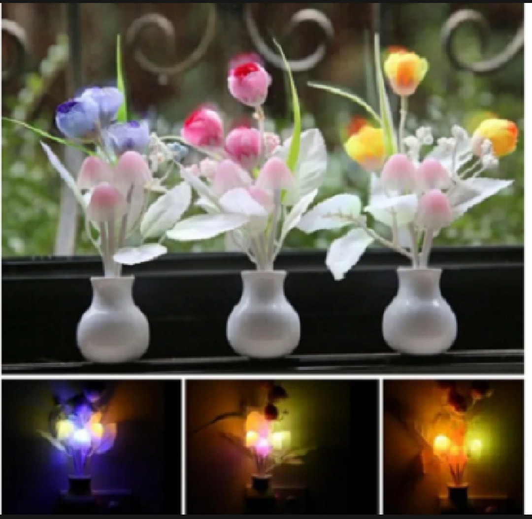 Automatic LED Night Light Flower Vase Lamp with Day-Night Sensor – Decorative Plug-in Wall Light