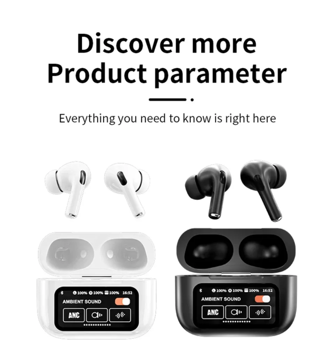 A9 PRO Airpods Pro 2nd Generation With Touch Screen Display ANC / ENC Smart Touch Control Noise Reduction Long Battery Bluetooth Headphone