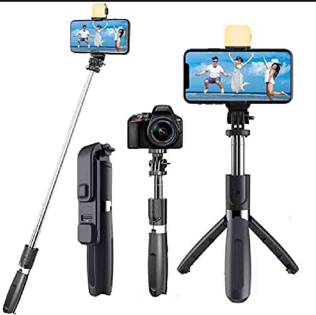বেষ্ট কোয়ালিটি Q07 Selfie Stick Tripod with Light and Bluetooth Remote Control (100cm) লাইট ব্লুটুথ সেল্ফি স্টিক
