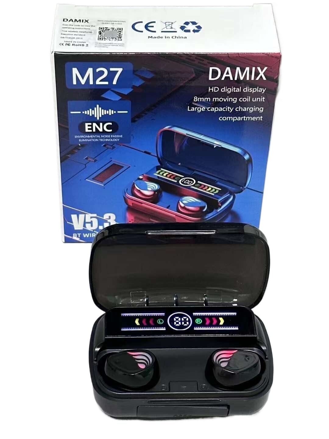 M27 TWS Wireless Earphones Bluetooth5.3 Stereo Headphones Sport Earbuds Headset Charging Box With Mic
