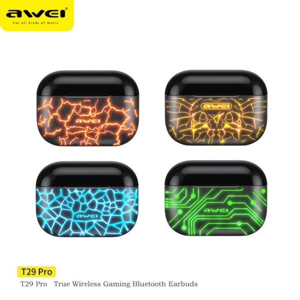 Awei T29 Pro True Wireless Games Earbuds With Dynamic Color Changing Charging Case