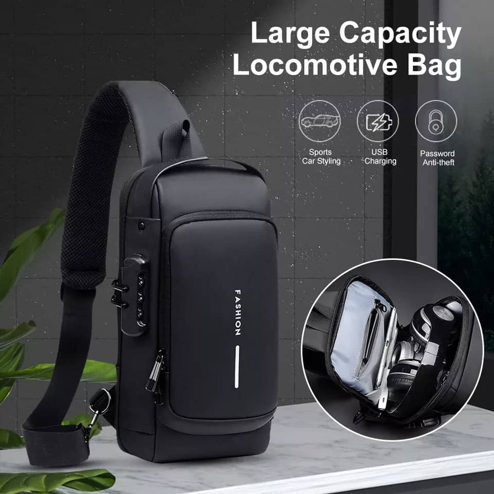 USB charging sport sling Anti-theft shoulder bag (brown shape )