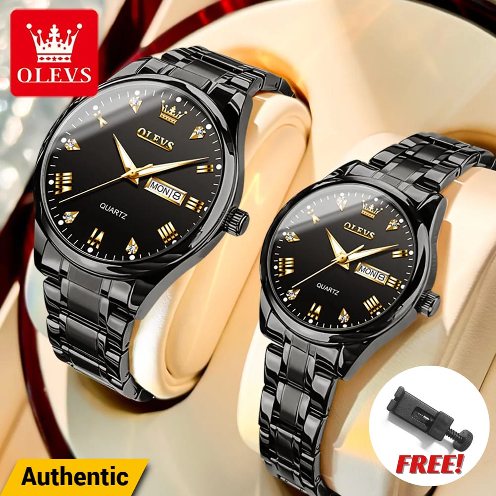 Olevs 5563 Couple Watch tow tone chain (blue dial) Code : 9853