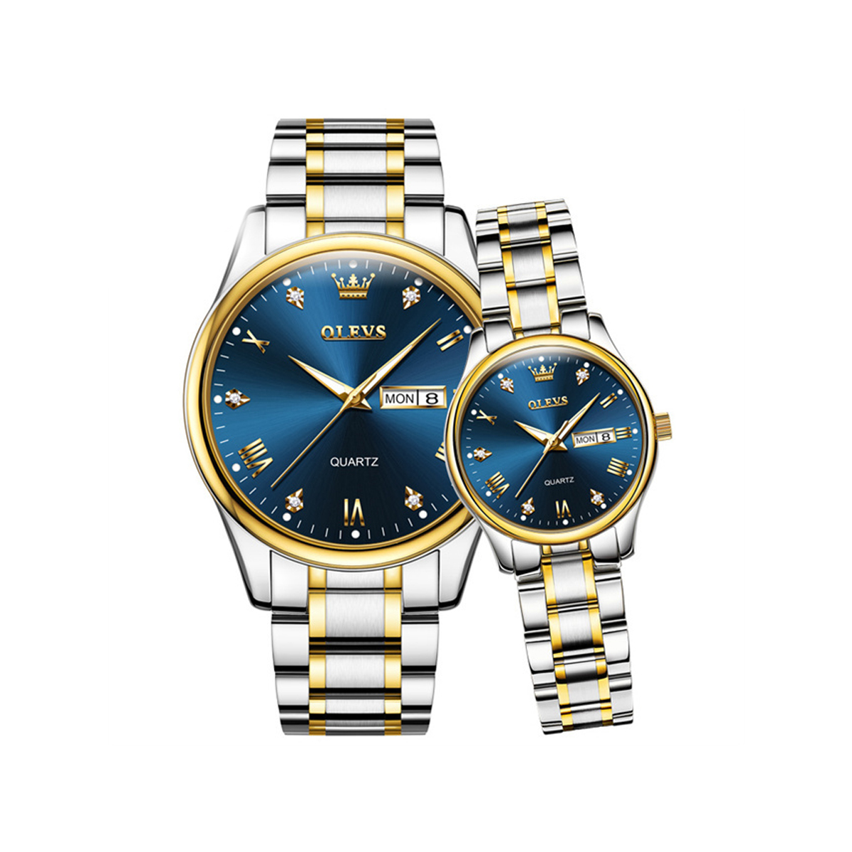 Olevs 5563 Couple Watch tow tone chain (blue dial) Code : 9853