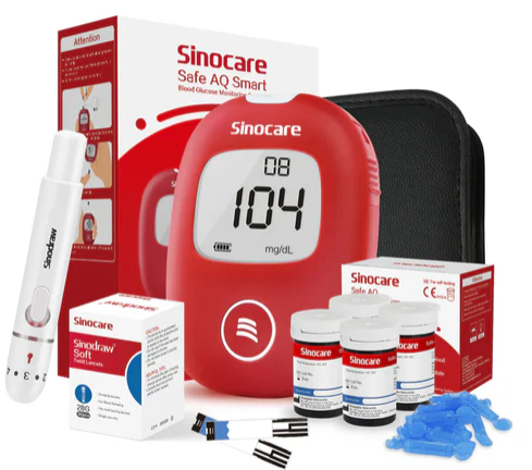 Sinocare Safe AQ Smart Glucometer + FREE 25 Strips & Lancets – 5 s Results, 10‑Memory, No Coding