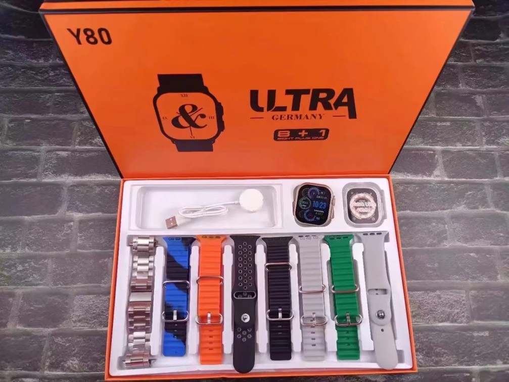 Y80 Ultra Smart Watch 8+1 Combo – Germany Edition with 8 Straps & Wireless Charger