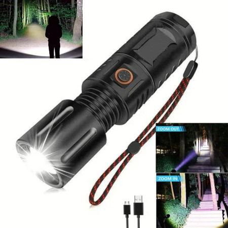 Rechargeable Zoom LED Flashlight with Power Bank সুপার পাওয়ারফুল USB রিচার্জেবল Torch Light