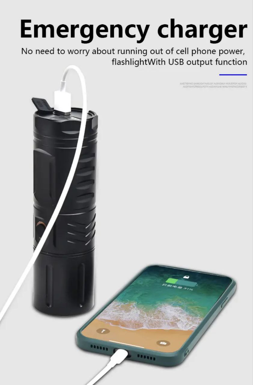 Rechargeable Zoom LED Flashlight with Power Bank সুপার পাওয়ারফুল USB রিচার্জেবল Torch Light