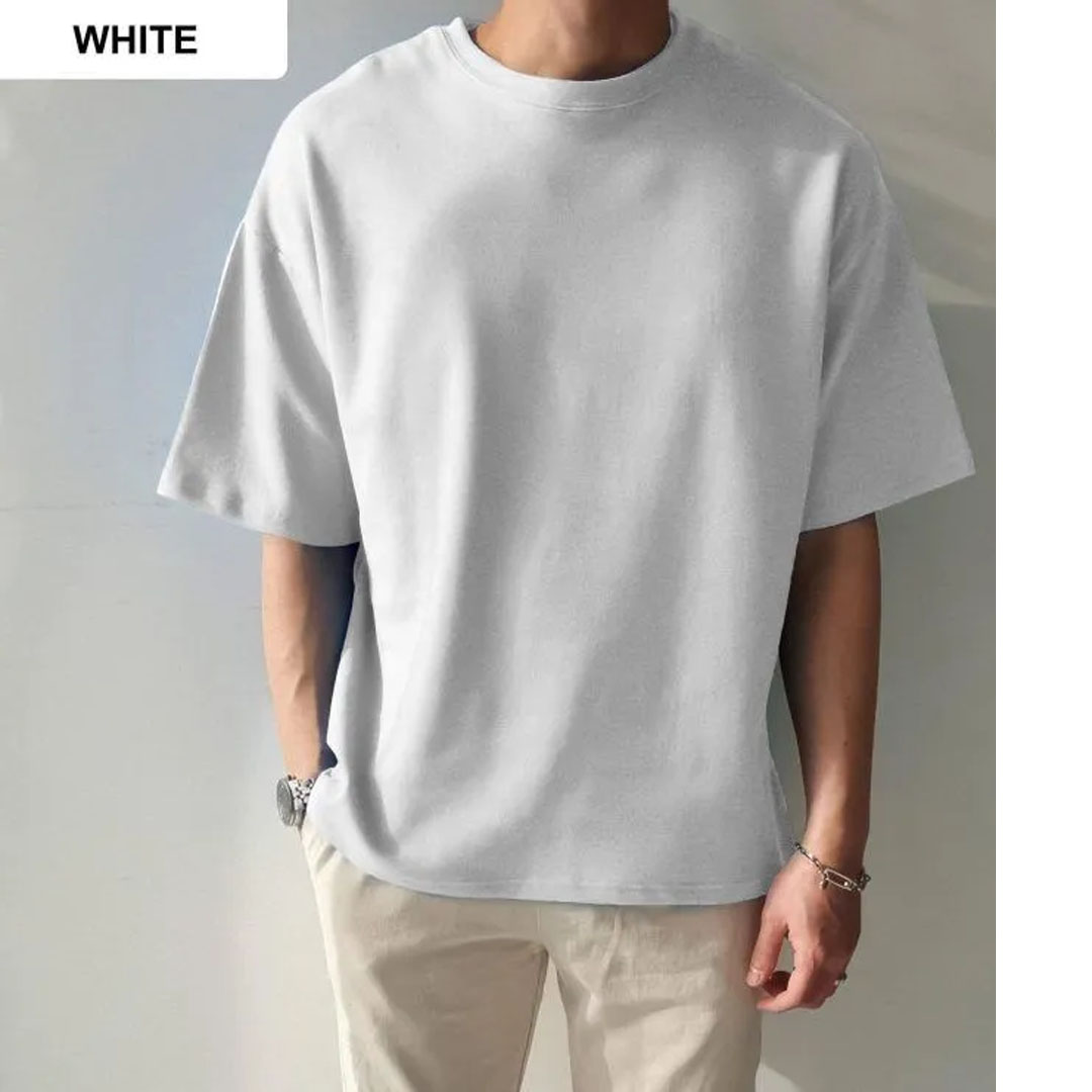 Solid White Cotton Drop Shoulder T-Shirt (P-1486)