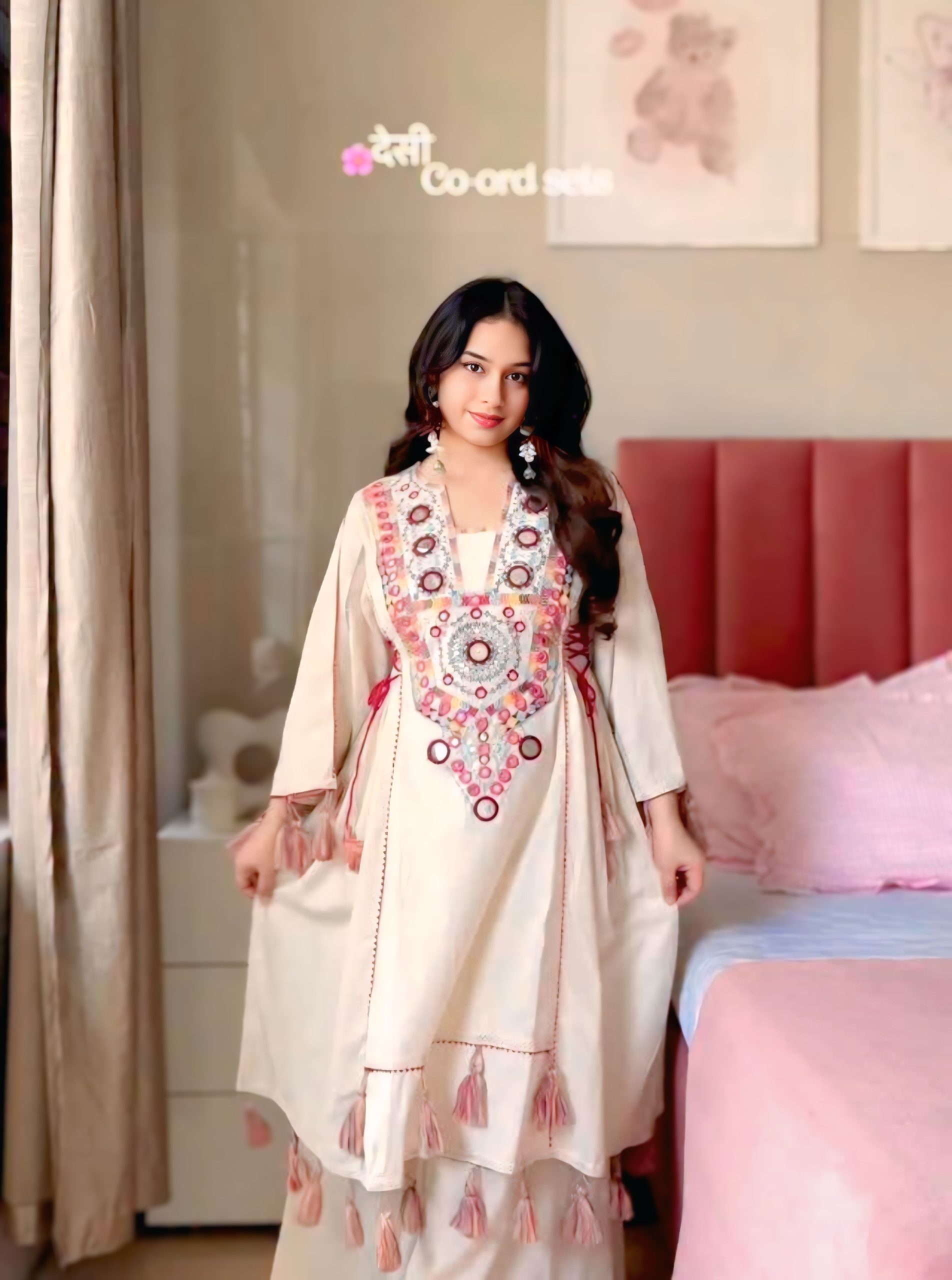 PREMIUM COTTON DRESS WITH MIRROR WORK