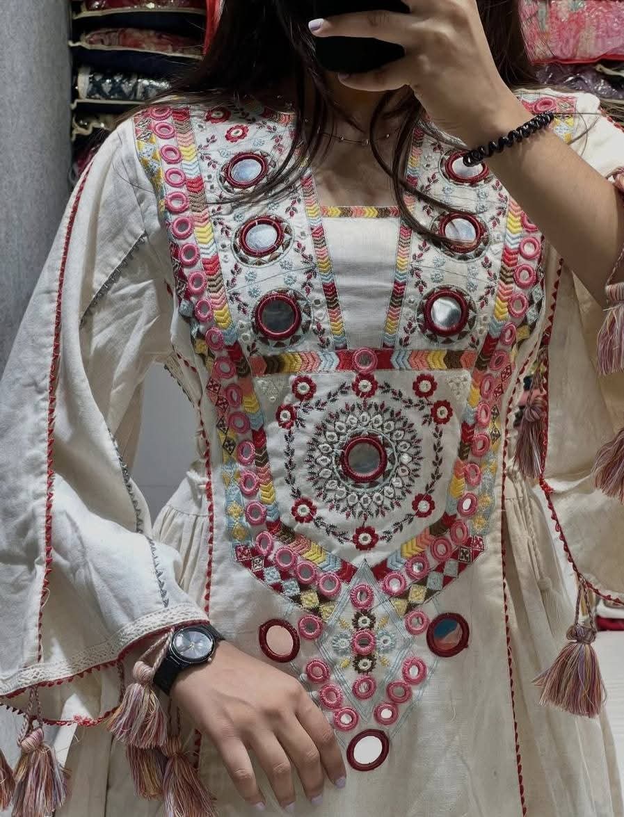 PREMIUM COTTON DRESS WITH MIRROR WORK