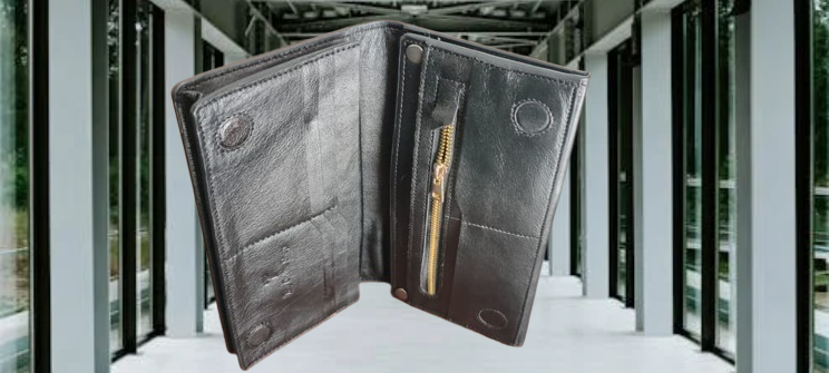 Multi Functional Moto Long Wallet- Black