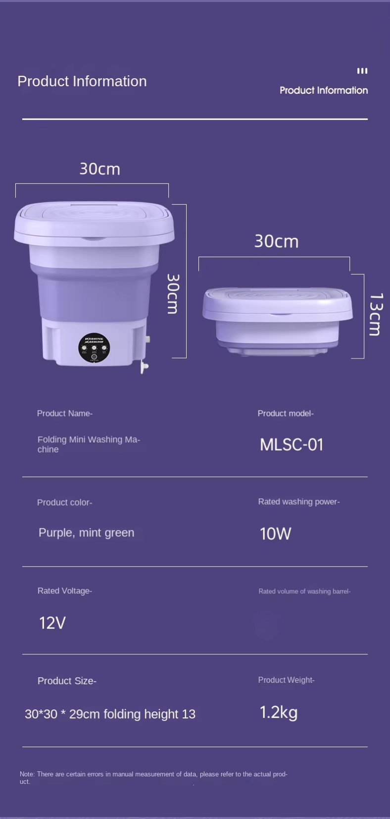 Foldable mini washing machine 9 liters .