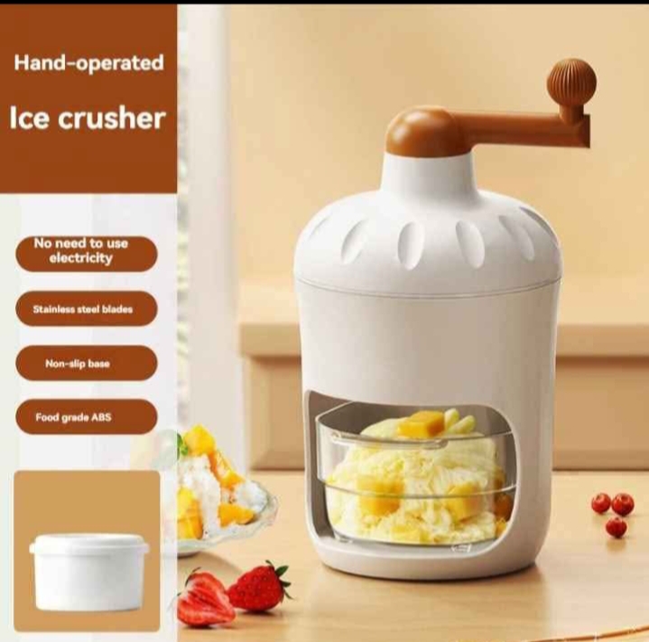 Ice Crusher/Shaver. Hand-Crank Ice Shaver & Snow Cone Machine – Mini Manual Rotary Crushed Ice Maker for Home & Party.