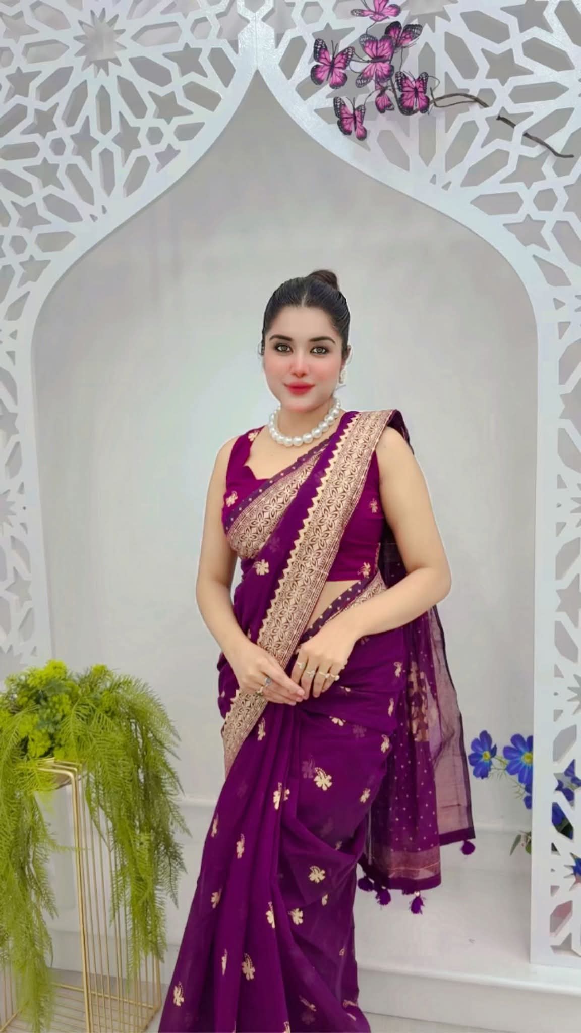 Semi Moslin Sharee with Blouse Piece