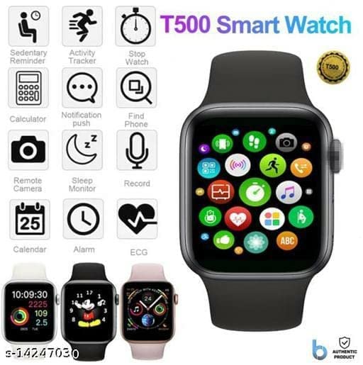 T500 Smart Watch Silicone Band For Android & iOS, Black